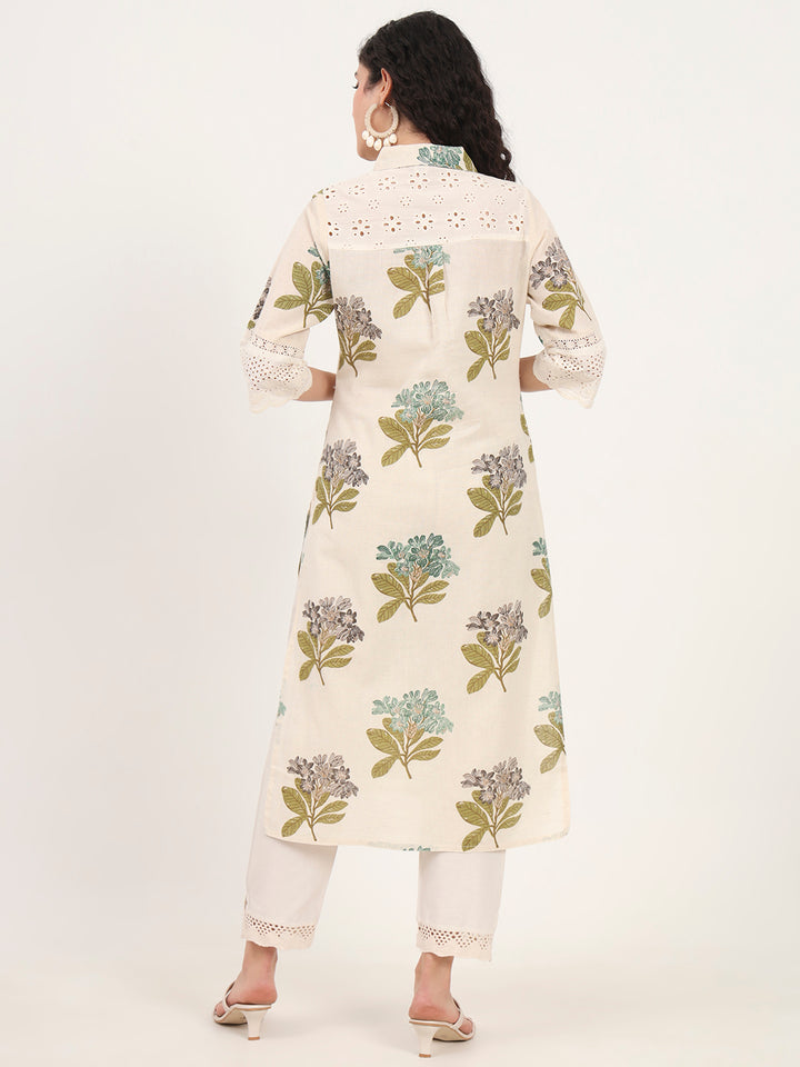 Divena Green Floral Printed Cotton Kurta