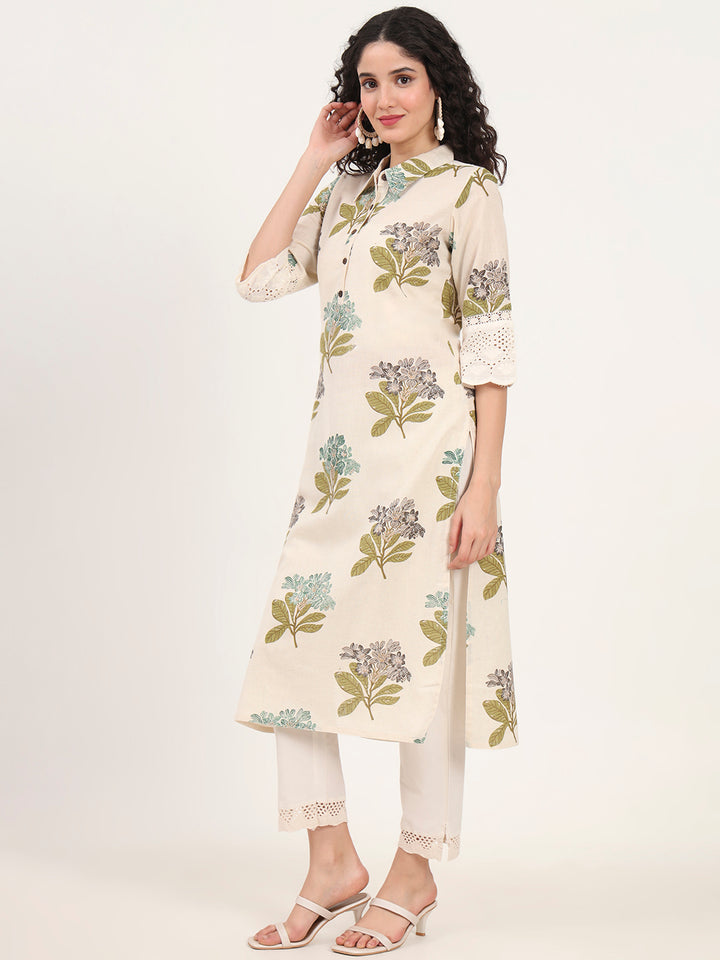 Divena Green Floral Printed Cotton Kurta