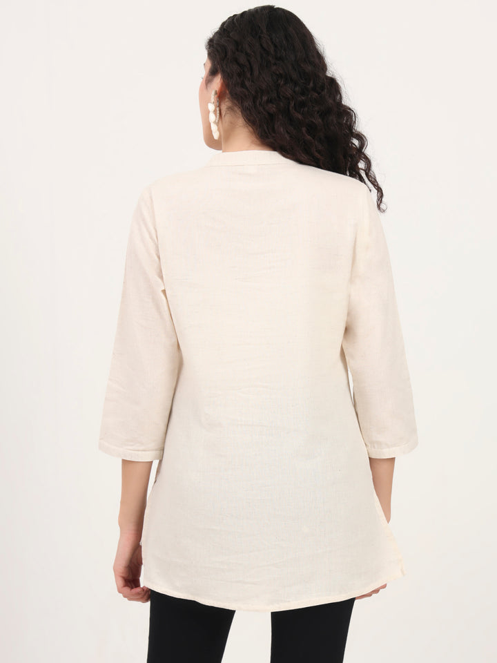 Divena Offwhite Embroidery Cotton Fabric Straight Top