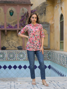 Divena Pink Printed Rayon A-Line Top