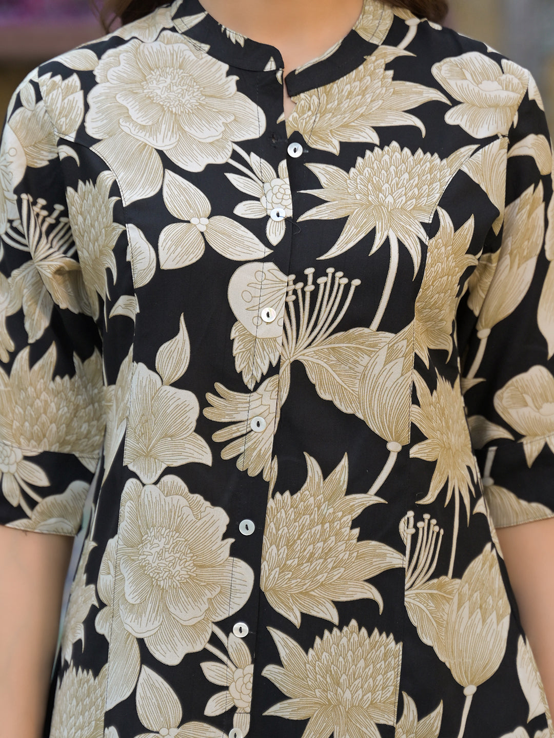 Divena Black Printed Rayon A-Line Top