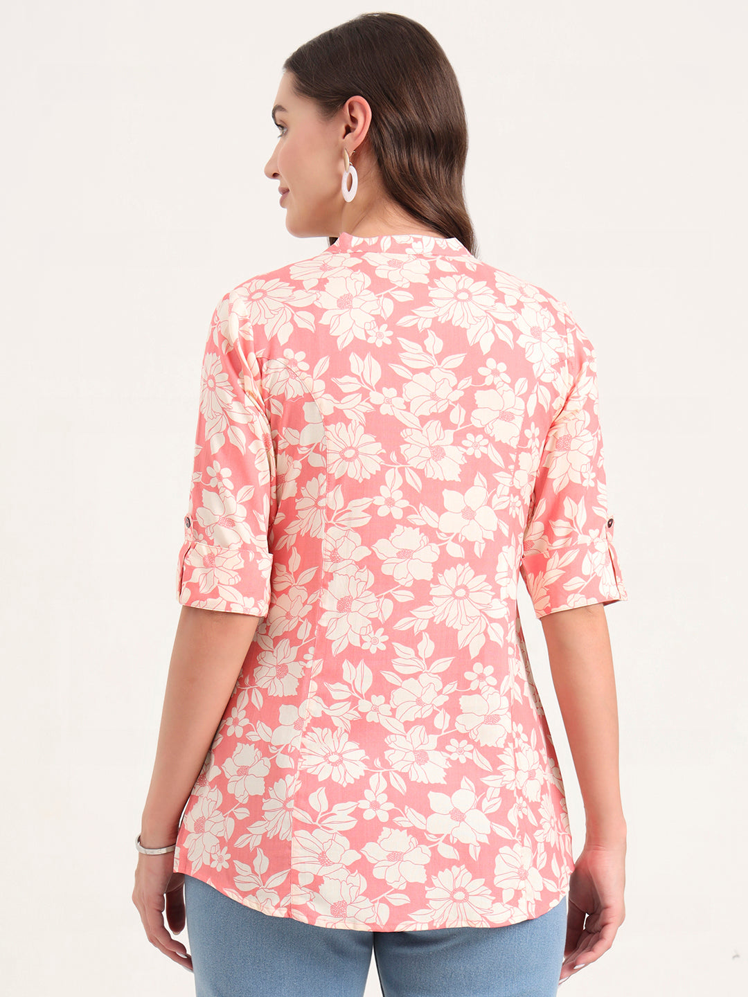 Divena Pink Rayon Rollup Sleeves A-Line Top