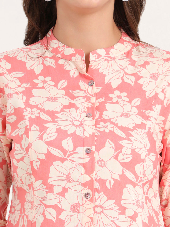 Divena Pink Rayon Rollup Sleeves A-Line Top