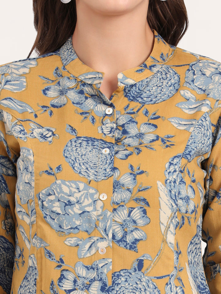 Divena Mustard Rayon Rollup Sleeves A-Line Top