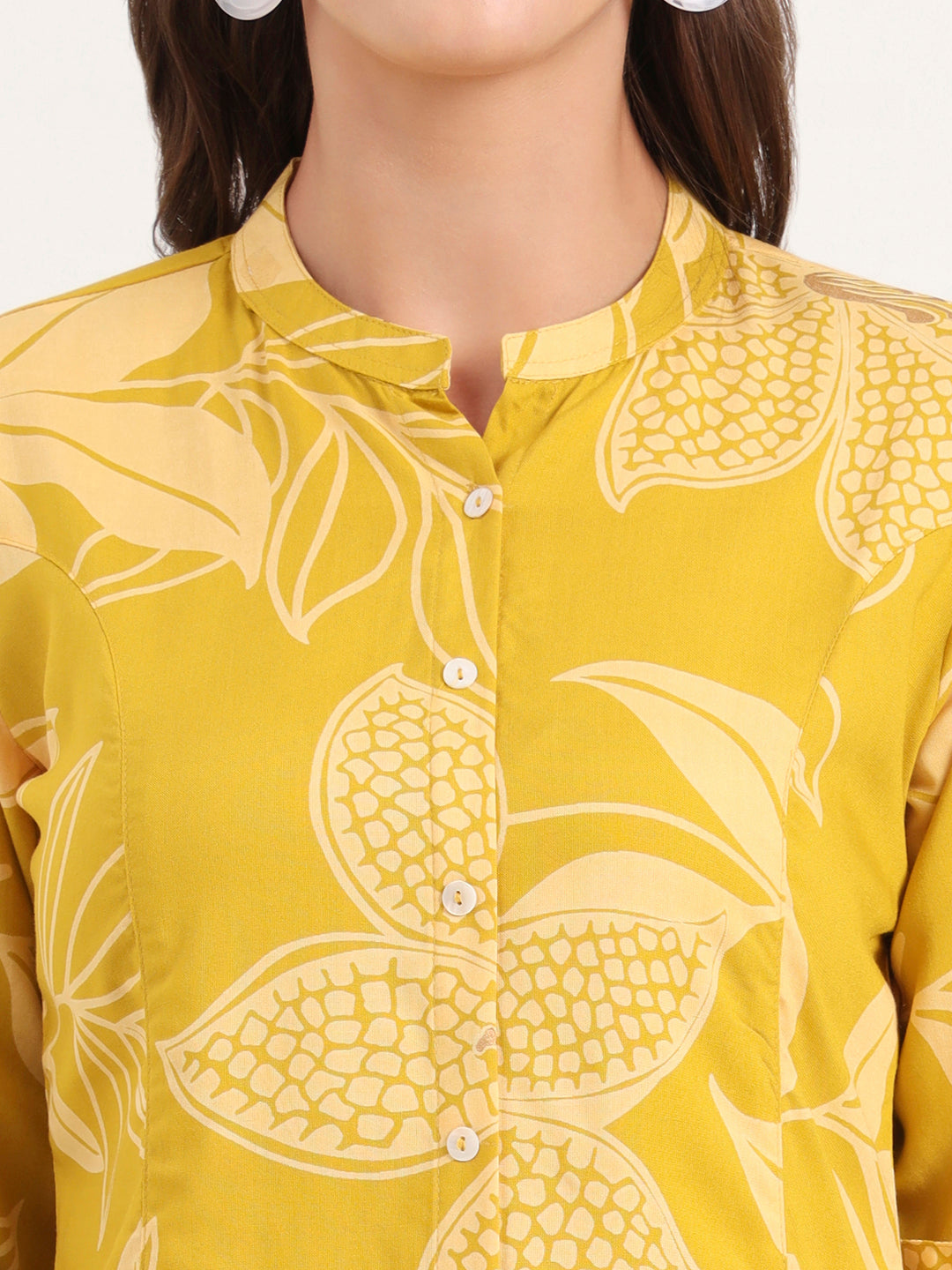 Divena Mustard Rayon Rollup Sleeves A-Line Top