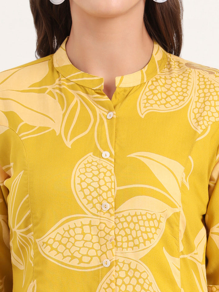 Divena Mustard Rayon Rollup Sleeves A-Line Top
