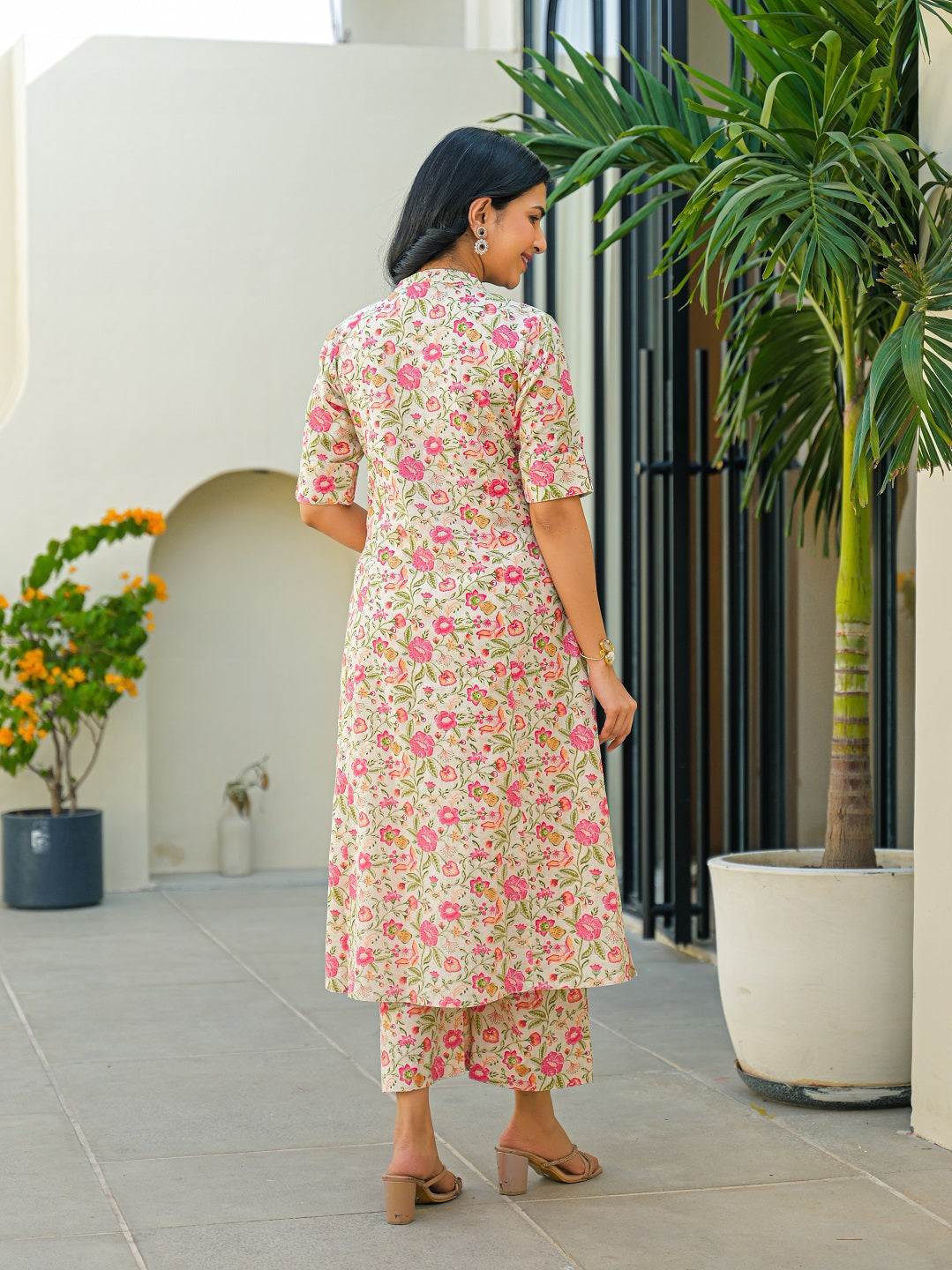 Divena Off White Floral A-Line Cotton Kurta Pant Sets