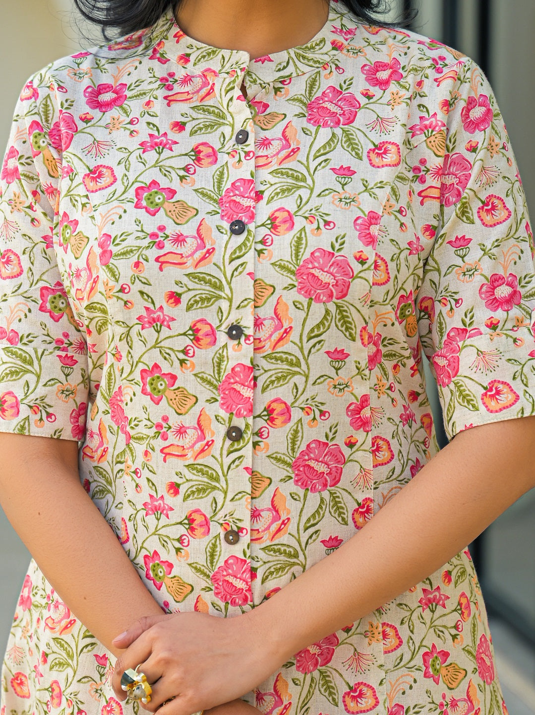 Divena Off White Floral A-Line Cotton Kurta Pant Sets