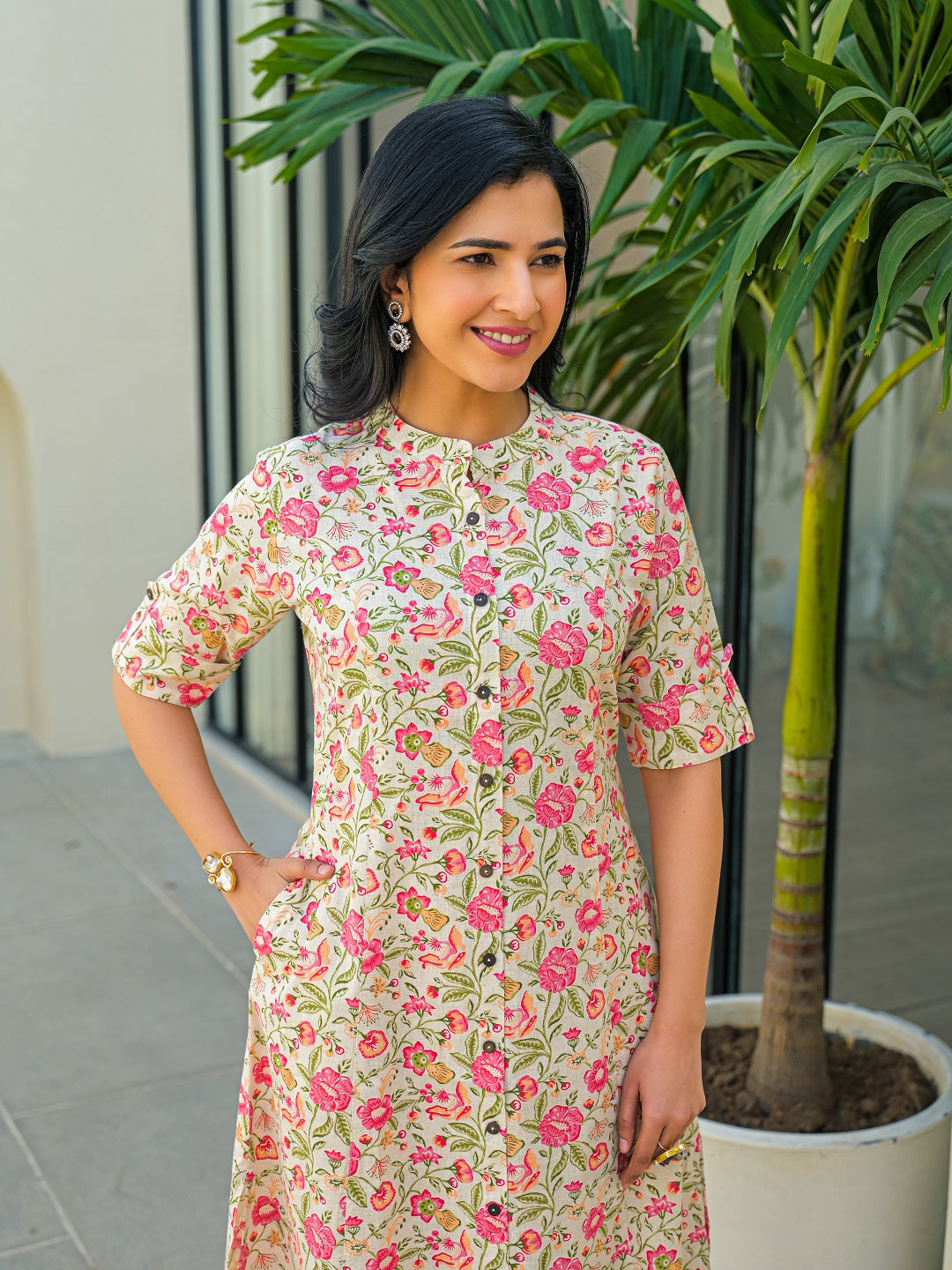 Divena Off White Floral A-Line Cotton Kurta Pant Sets