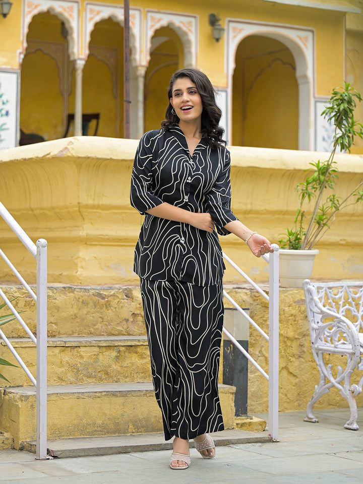 Divena Muslin Black Printed Co-ords Sets