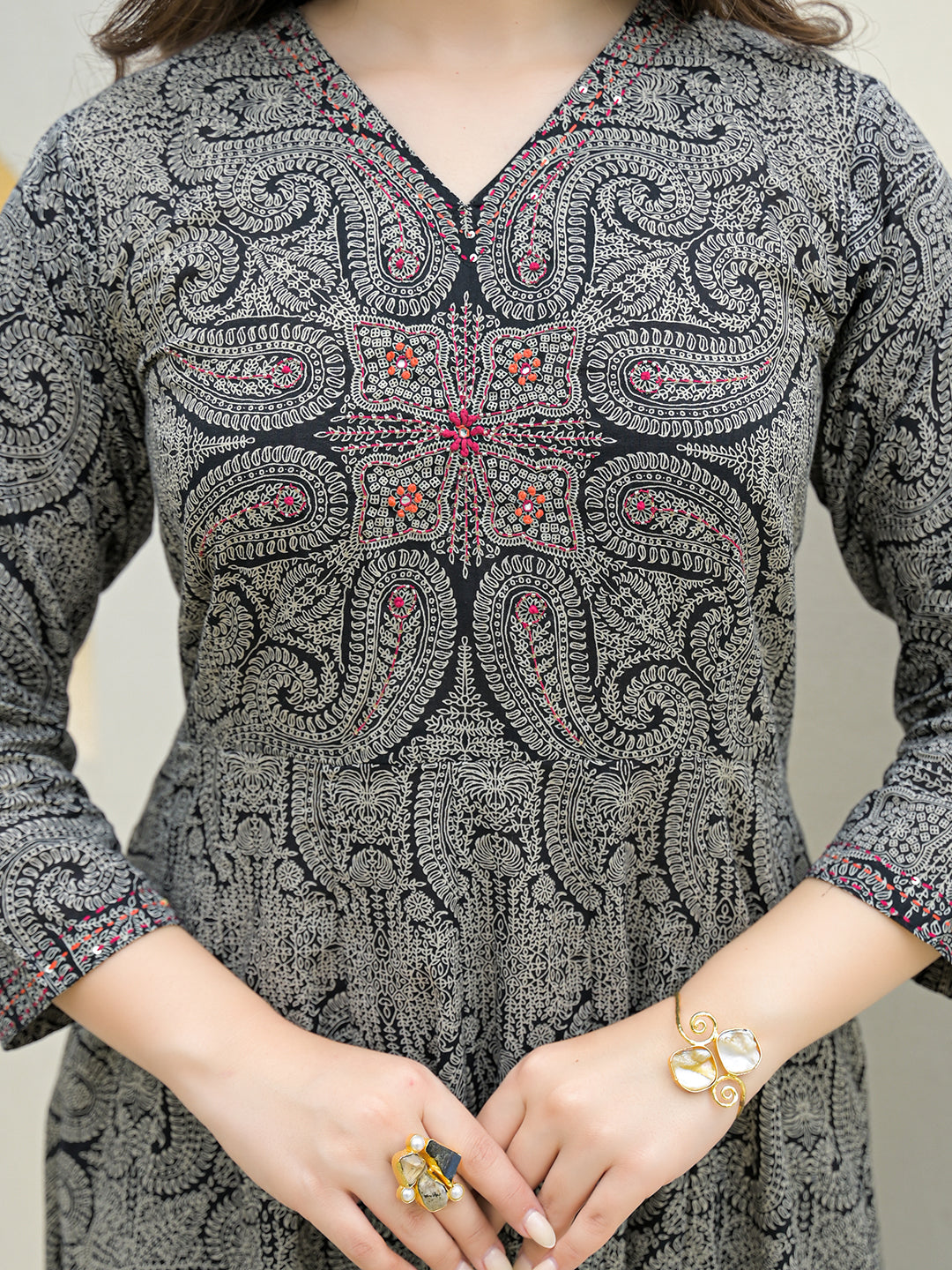 Divena Black Cotton Anarkali kurta Pant Set with Dupatta