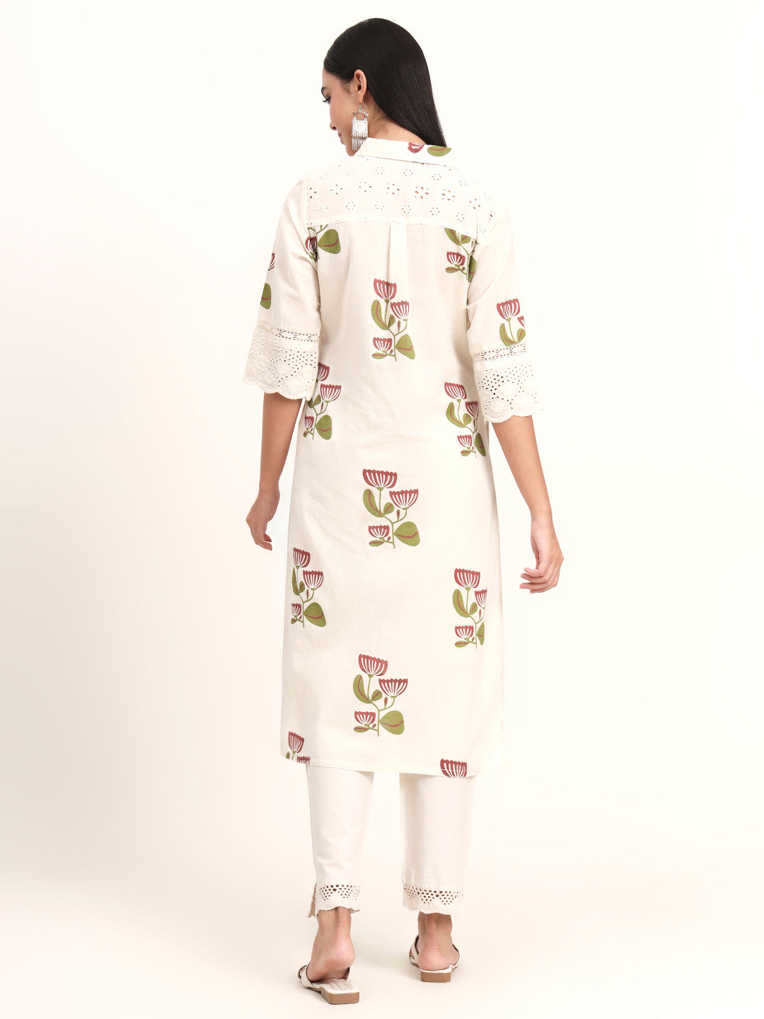 Divena Off White Floral Cotton A-Line Kurta