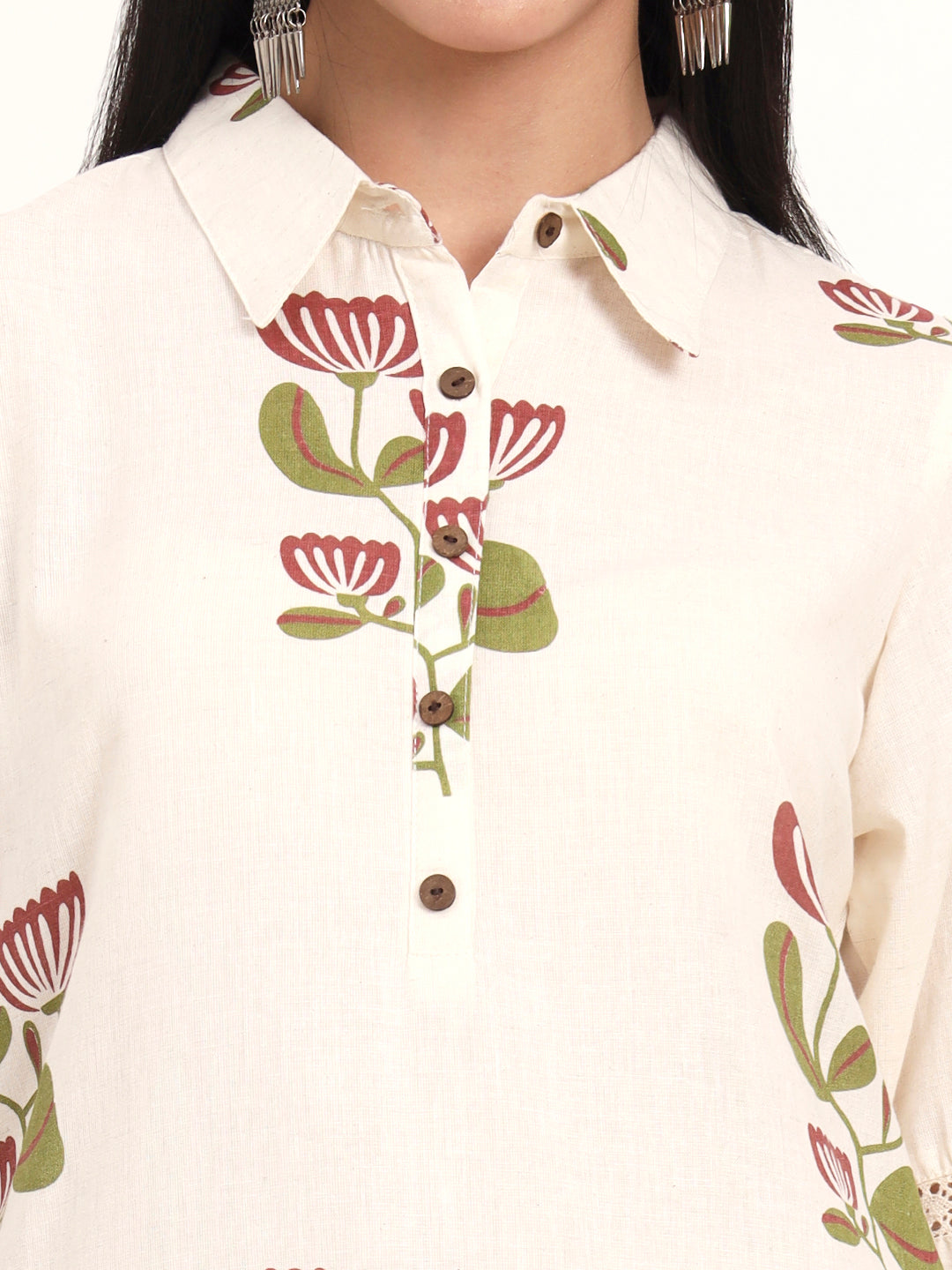 Divena Off White Floral Cotton A-Line Kurta