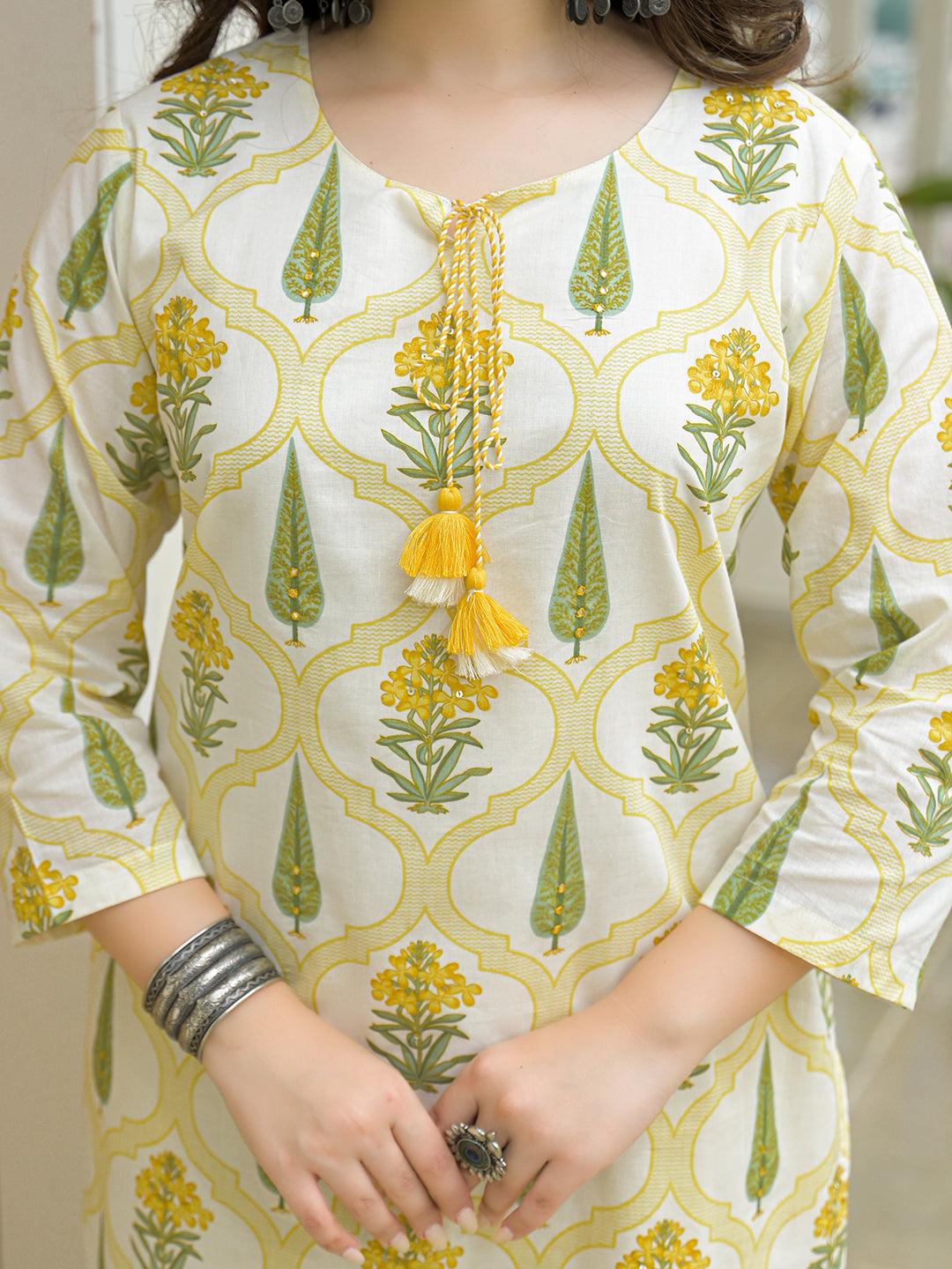 Divena Yellow Cotton Straight Kurta Pant Set with Dupattta