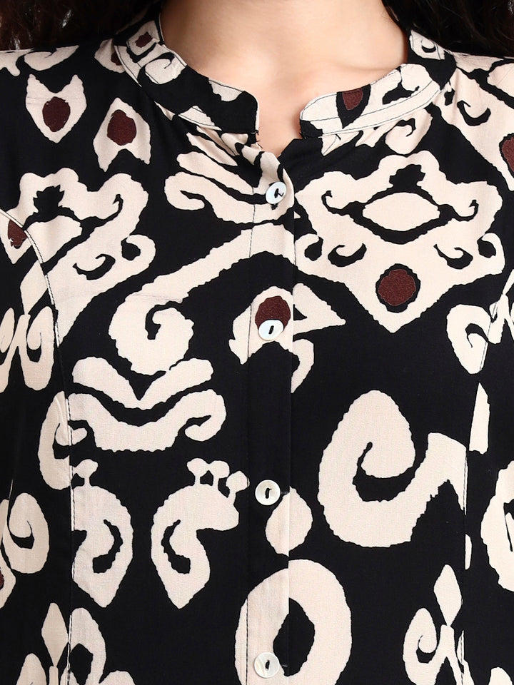 Divena Black Asymetric Print Rayon Kurta