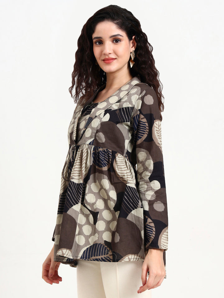 Divena Grey Floral Print Cotton Top