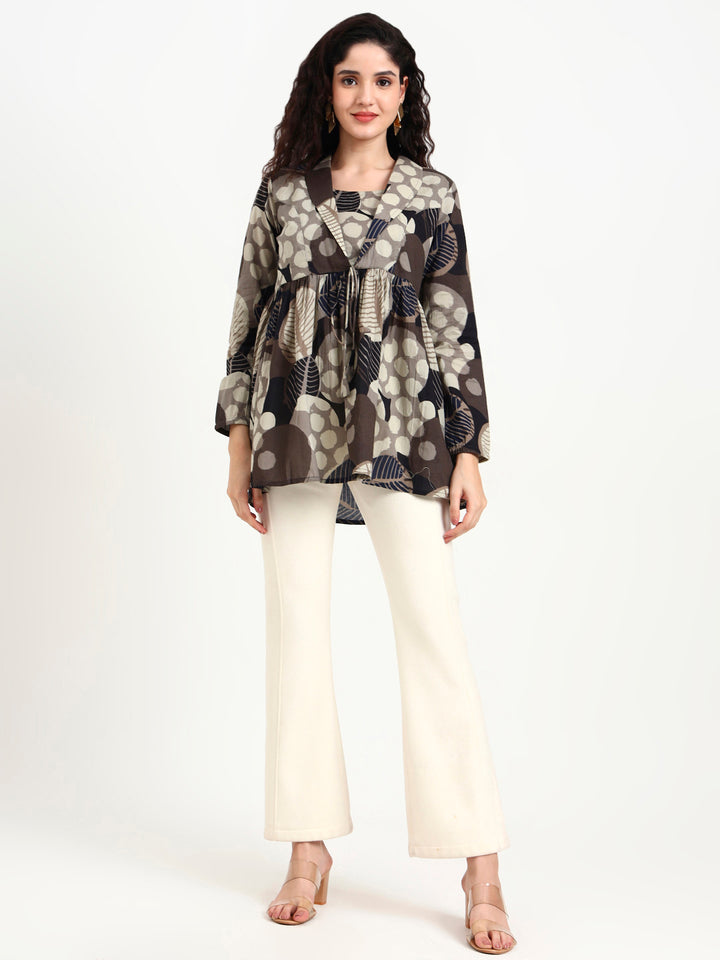 Divena Grey Floral Print Cotton Top