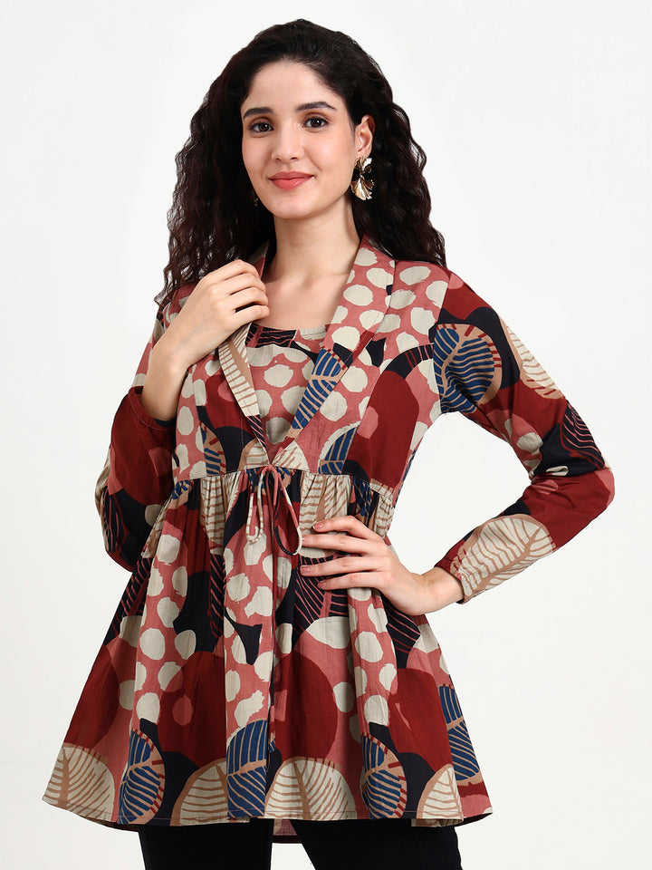 Divena Maroon Floral Print Cotton Top