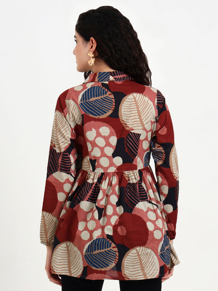 Divena Maroon Floral Print Cotton Top