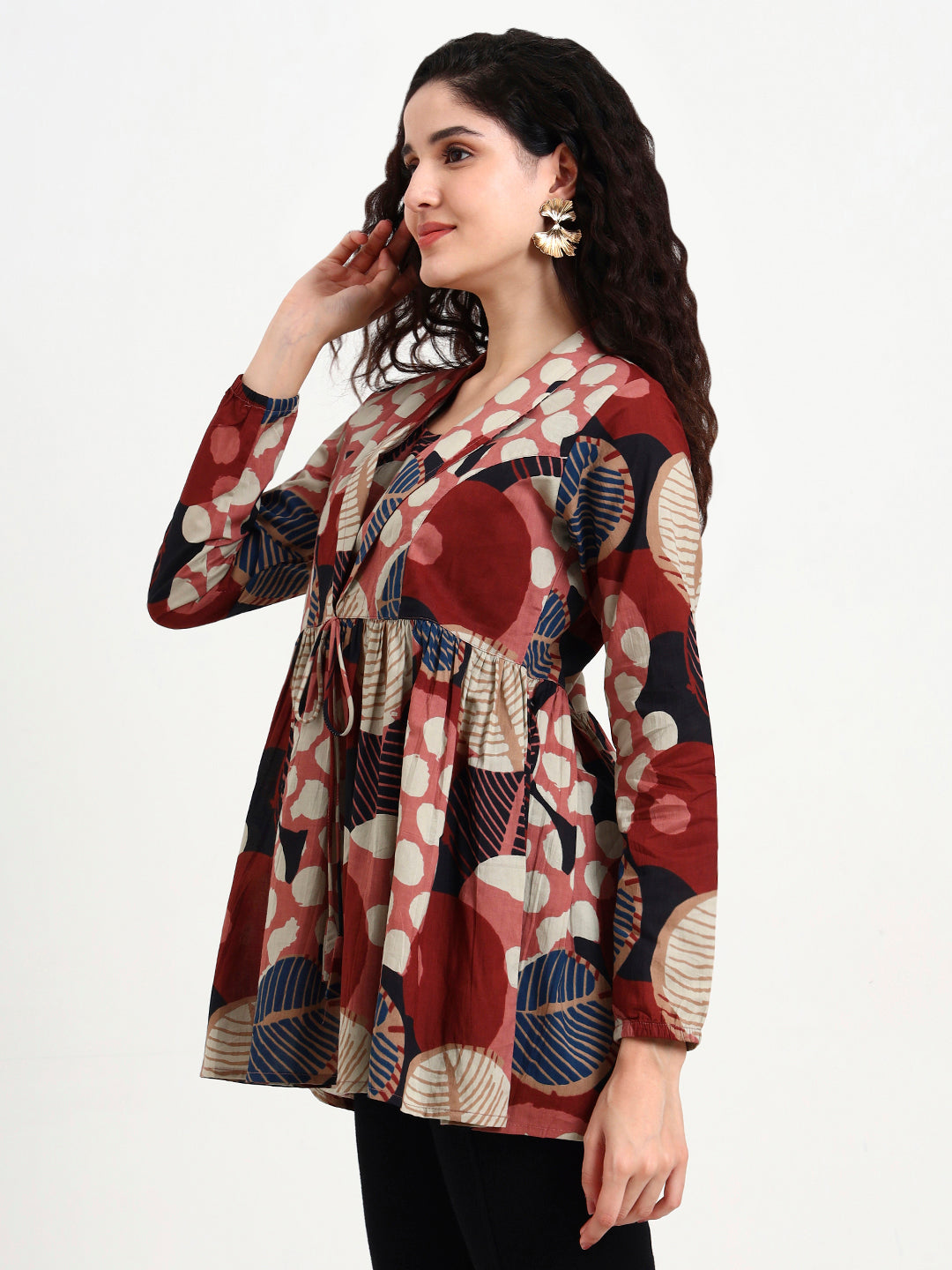 Divena Maroon Floral Print Cotton Top