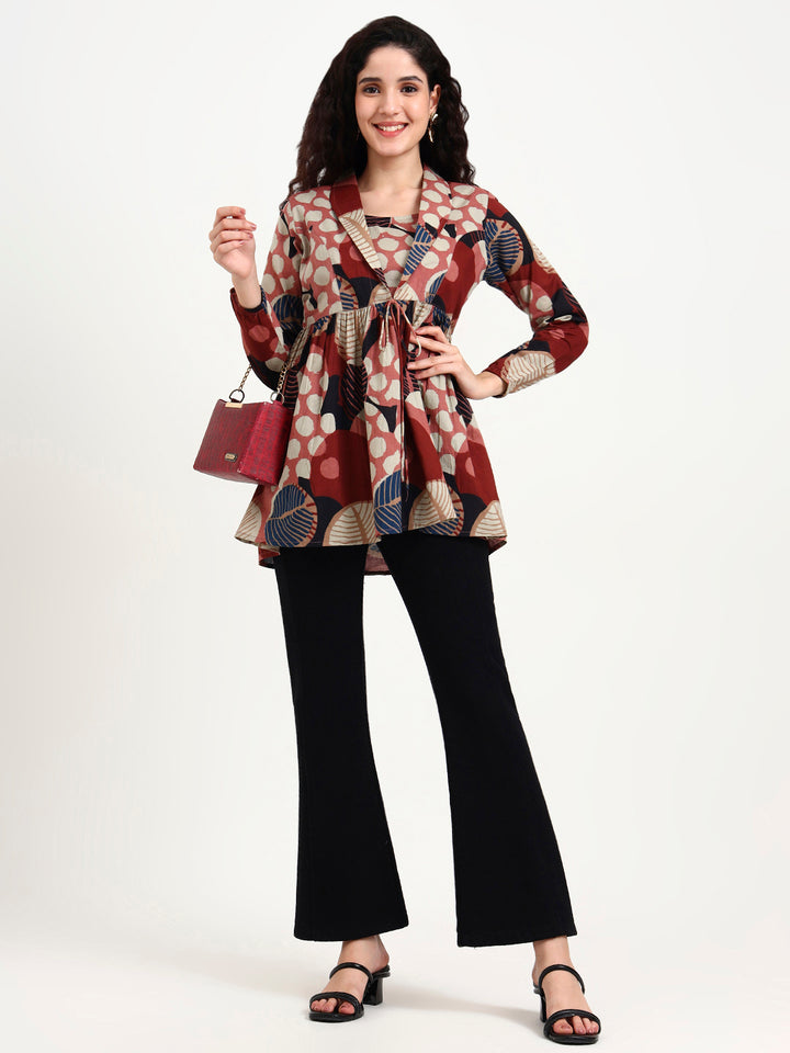 Divena Maroon Floral Print Cotton Top