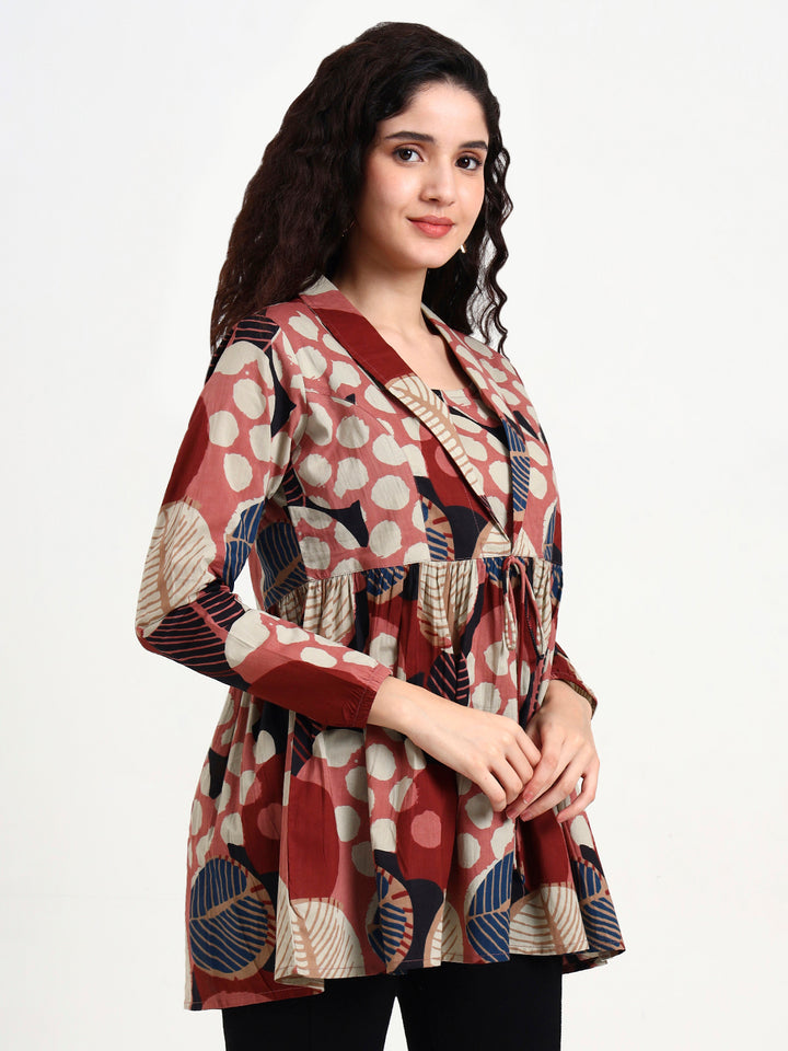 Divena Maroon Floral Print Cotton Top