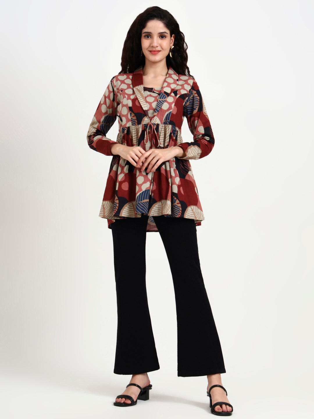 Divena Maroon Floral Print Cotton Top