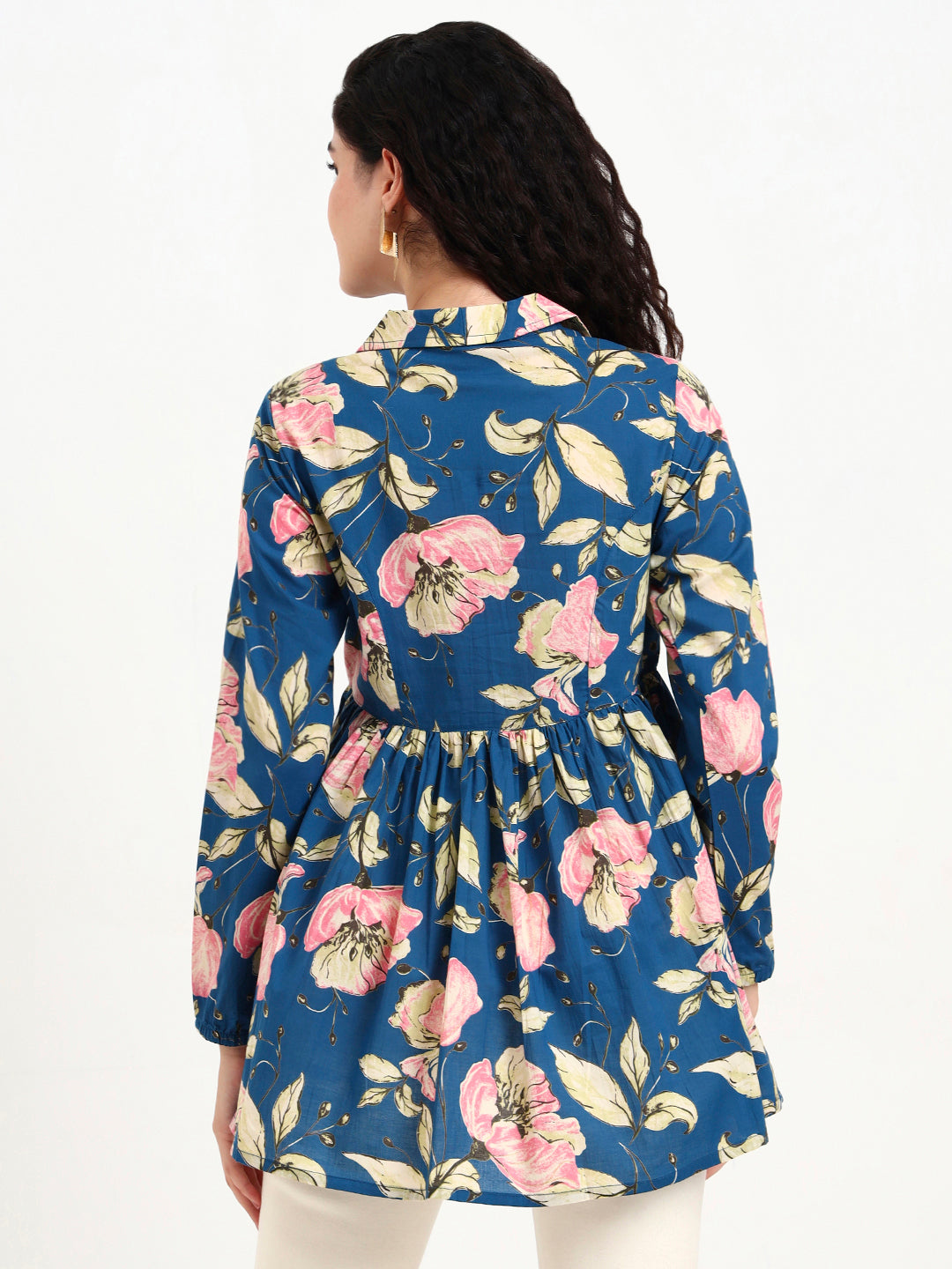 Divena Navy Blue Floral Print Cotton Top