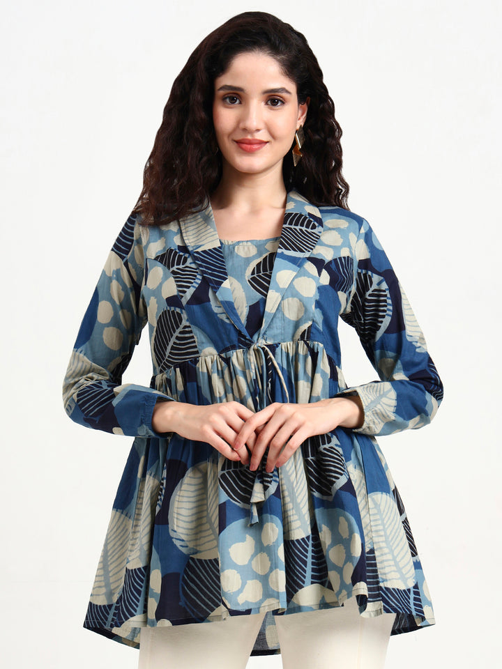Divena Blue Floral Print Cotton Top