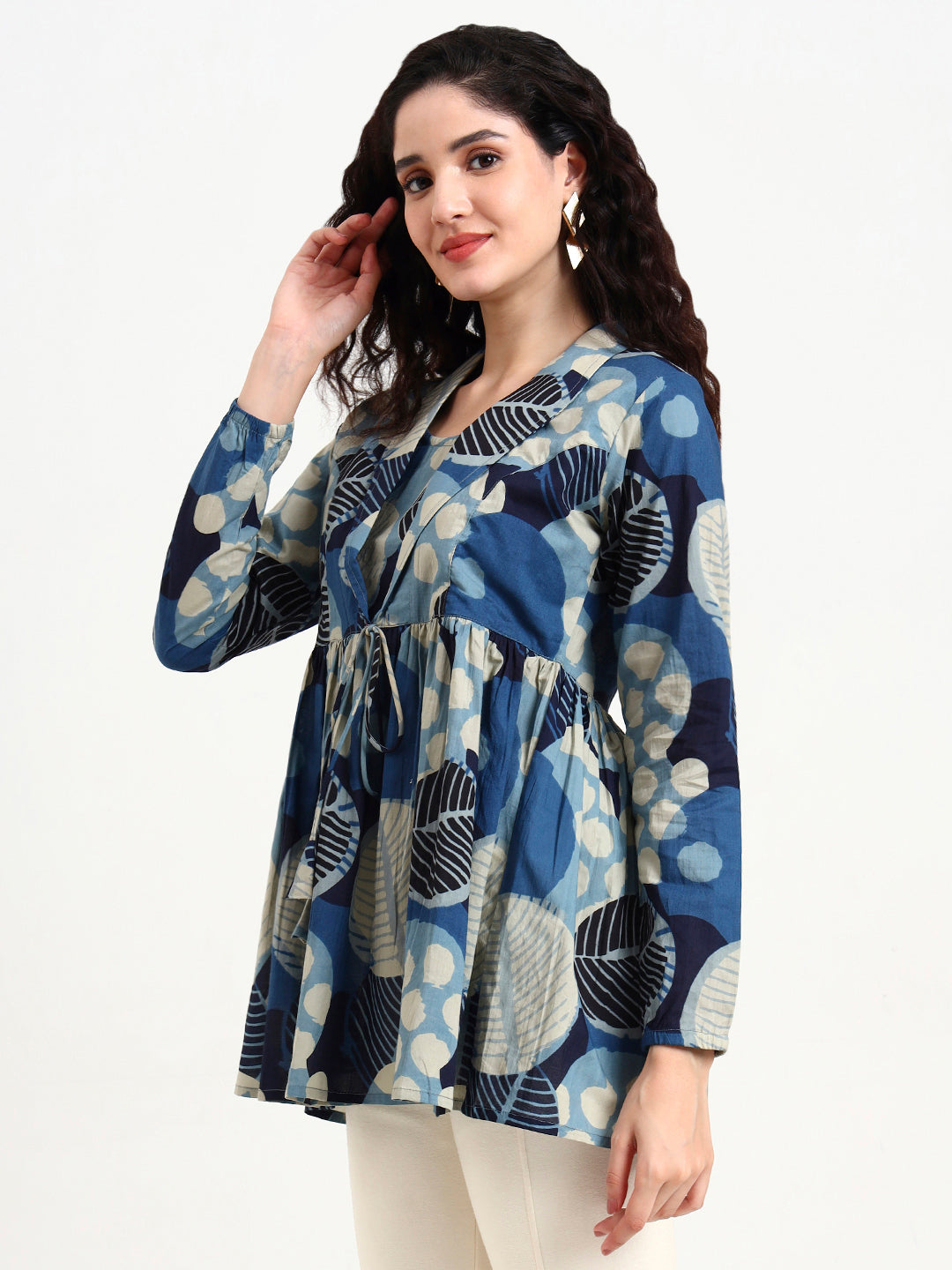 Divena Blue Floral Print Cotton Top