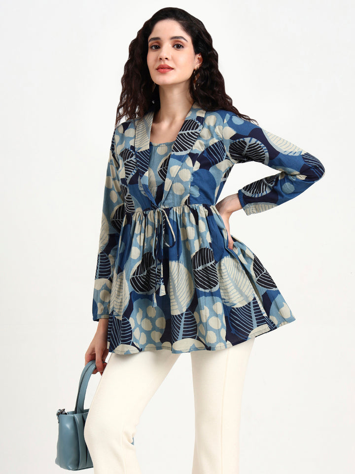 Divena Blue Floral Print Cotton Top