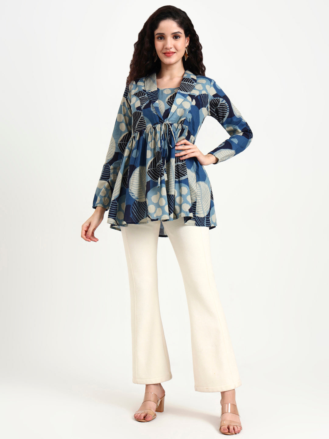 Divena Blue Floral Print Cotton Top