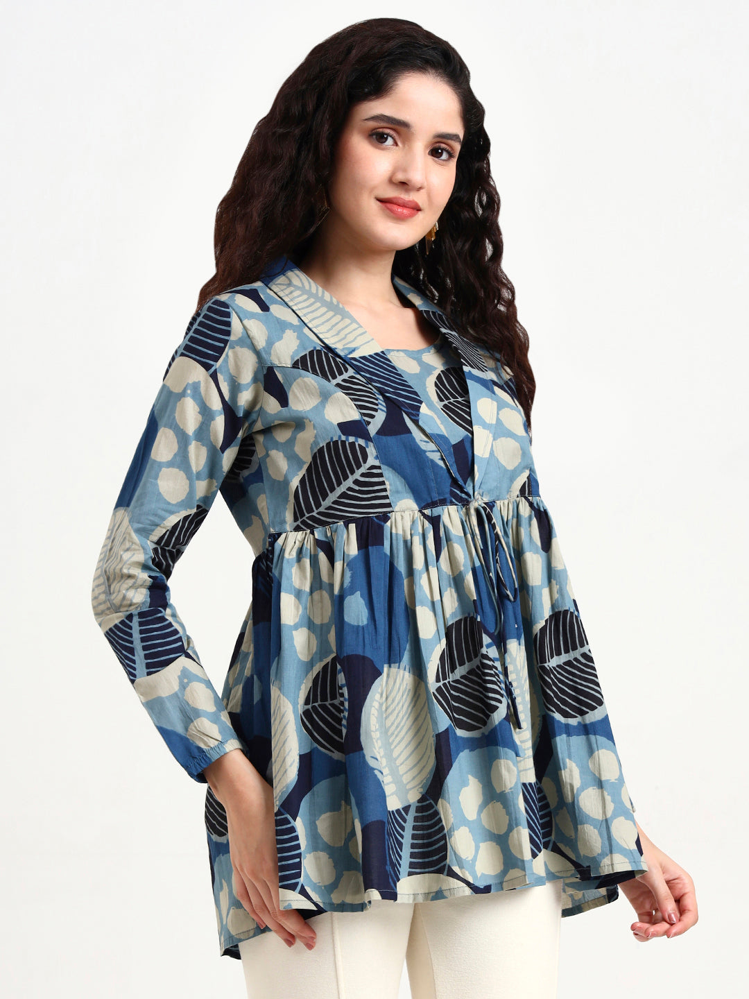 Divena Blue Floral Print Cotton Top