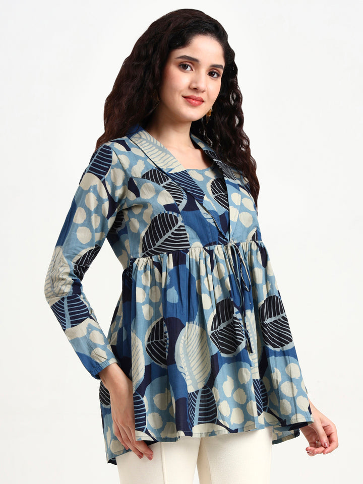 Divena Blue Floral Print Cotton Top
