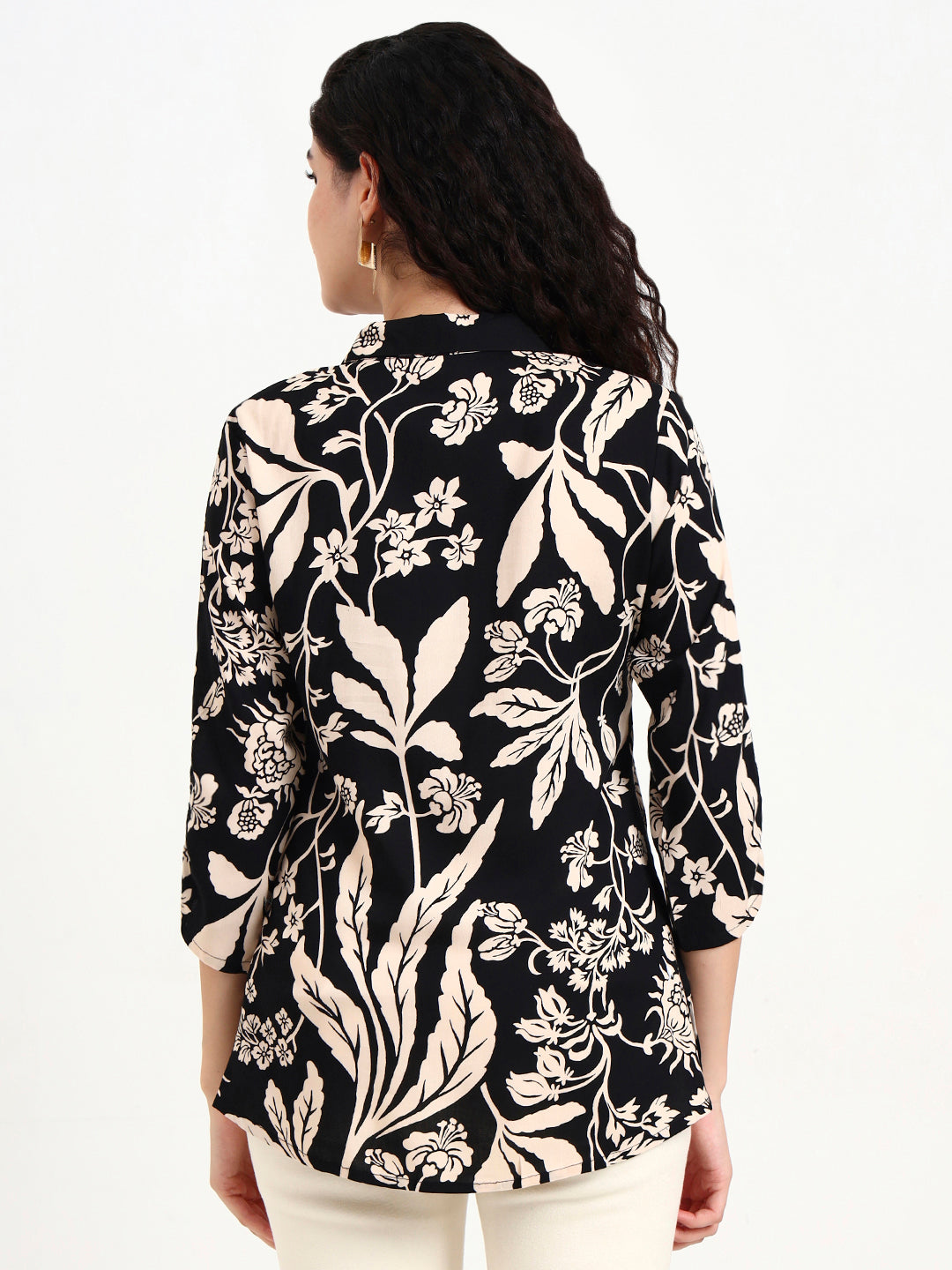 Divena Black Floral Print Rayon Top