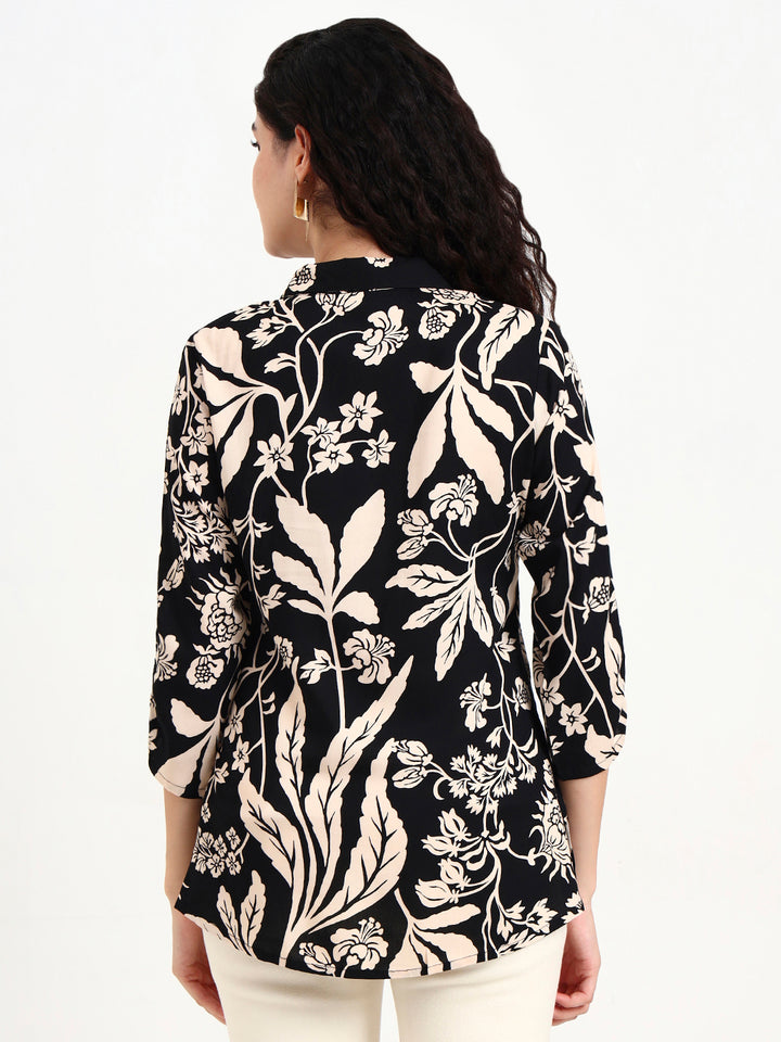 Divena Black Floral Print Rayon Top