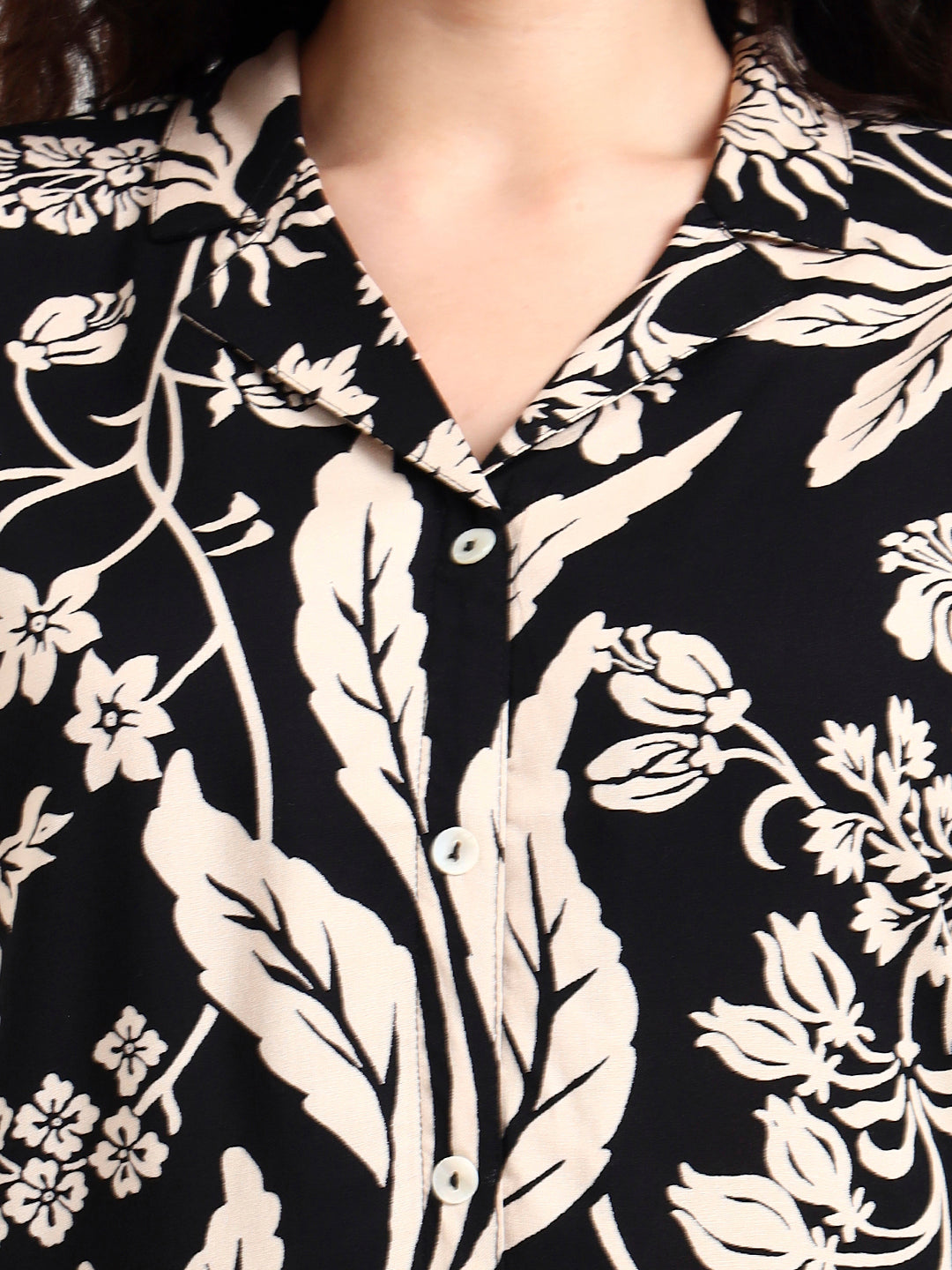 Divena Black Floral Print Rayon Top