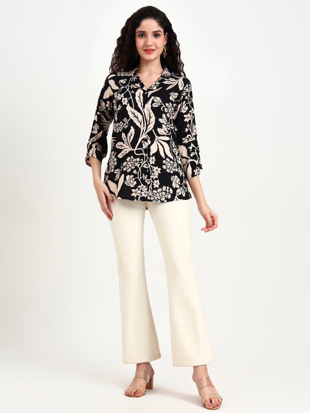 Divena Black Floral Print Rayon Top
