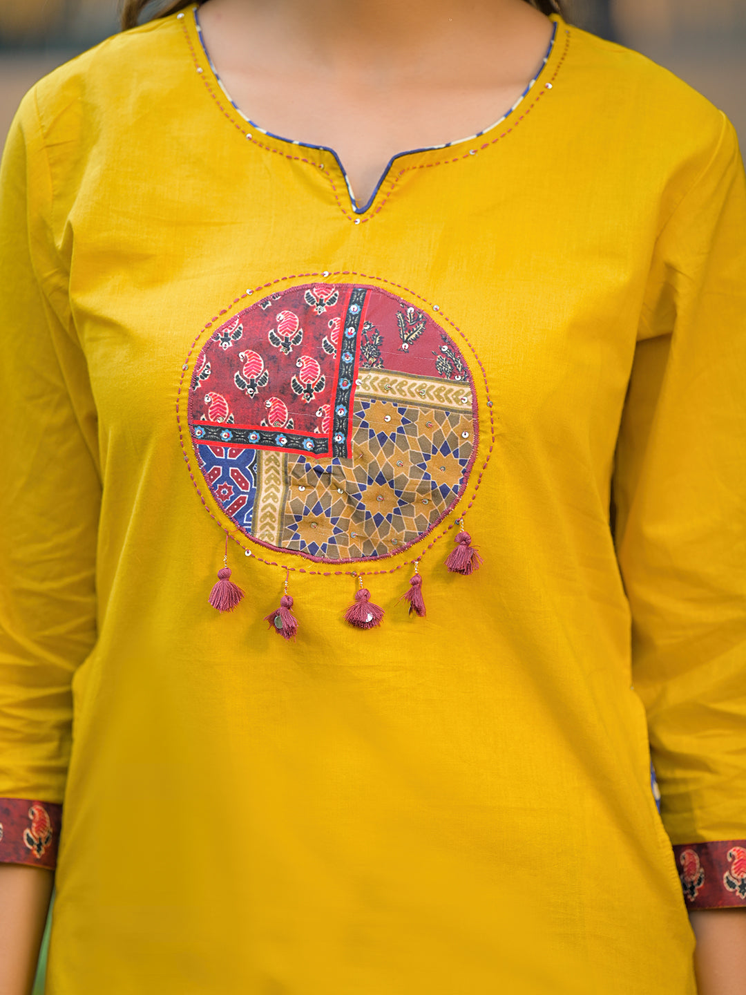 Divena Mustard Embroidered Cotton Kurta Sets With Dupatta
