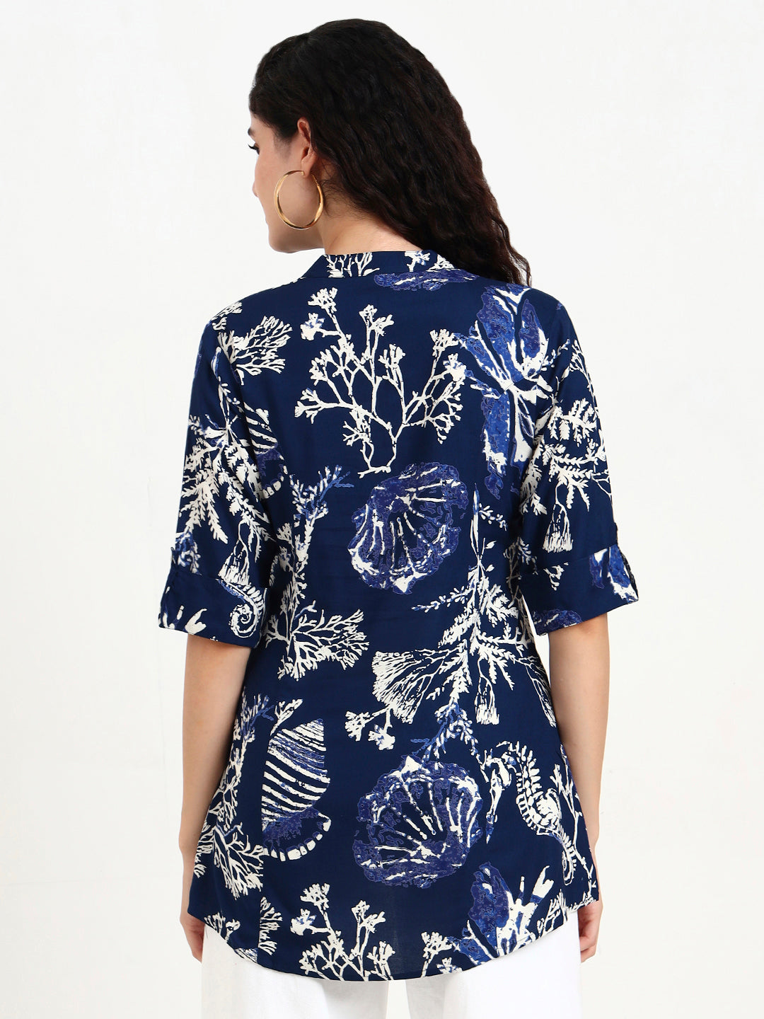 Divena Blue Printed Rayon Top