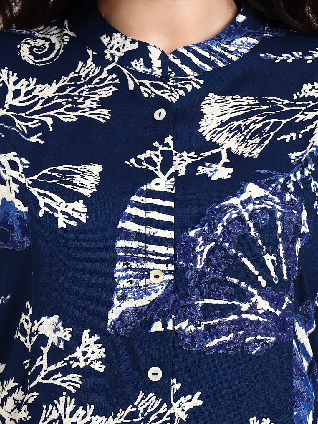Divena Blue Printed Rayon Top