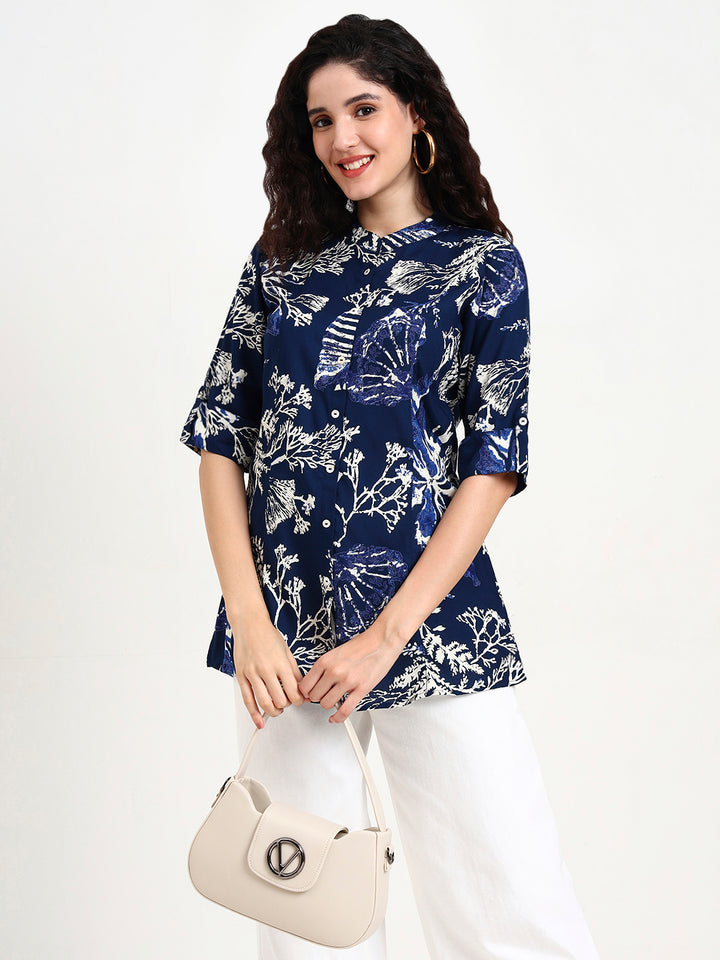 Divena Blue Printed Rayon Top