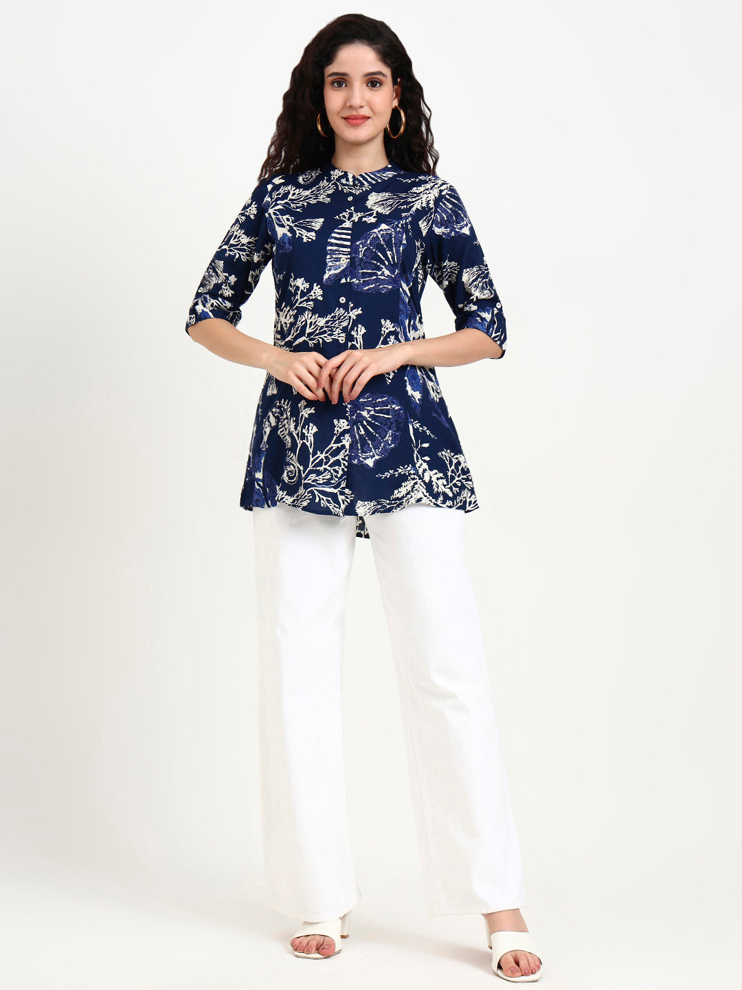 Divena Blue Printed Rayon Top