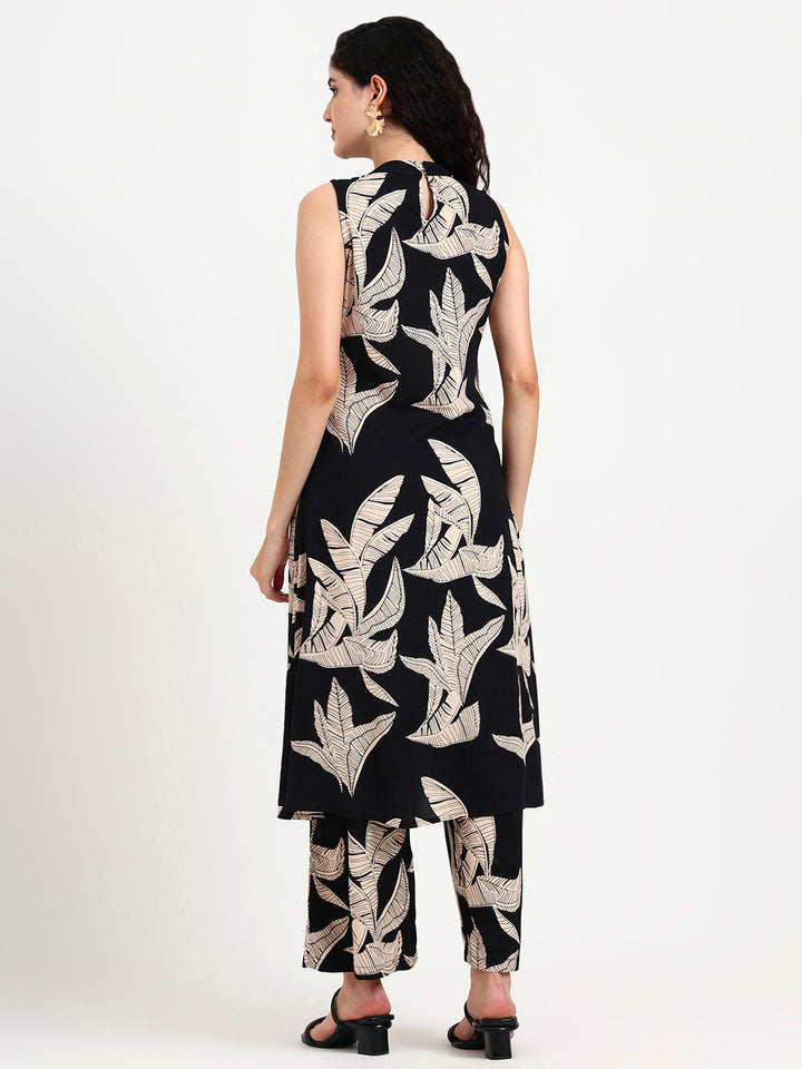 Divena Black Floral Printed Rayon Kurta Pant Sets