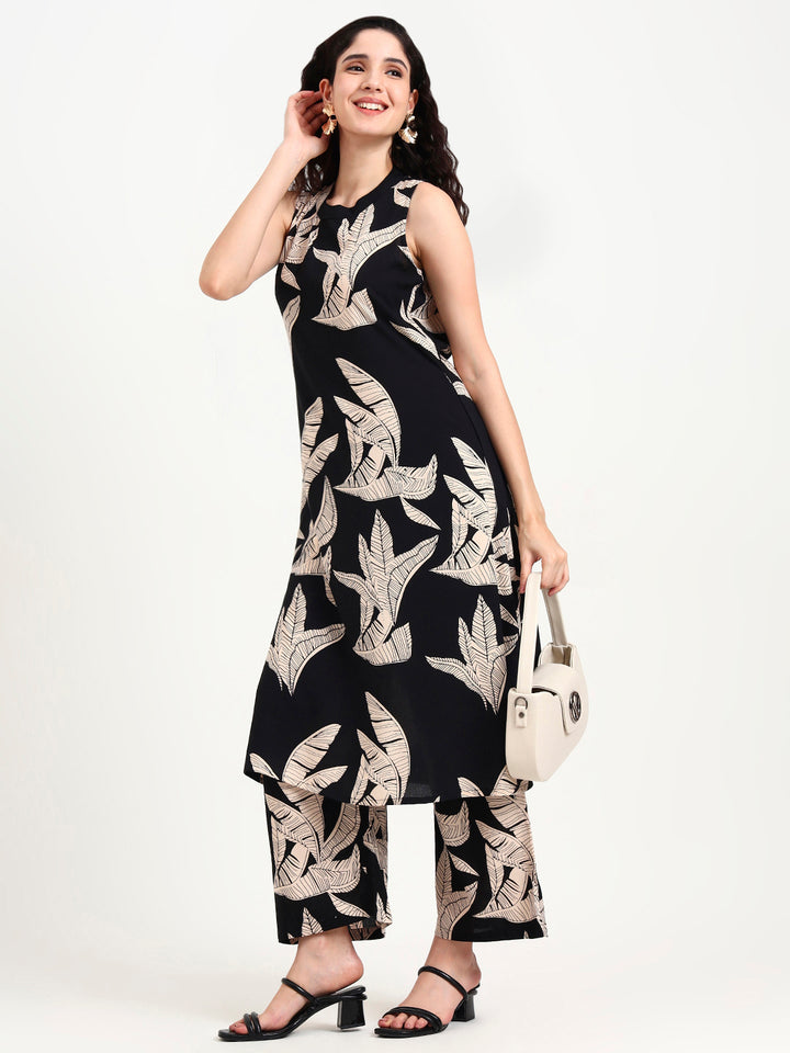 Divena Black Floral Printed Rayon Kurta Pant Sets