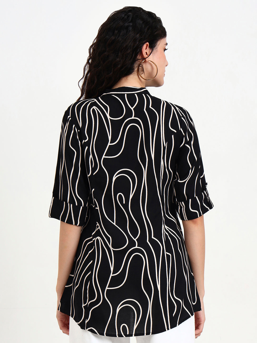 Divena Black Abstract Printed Rayon Top