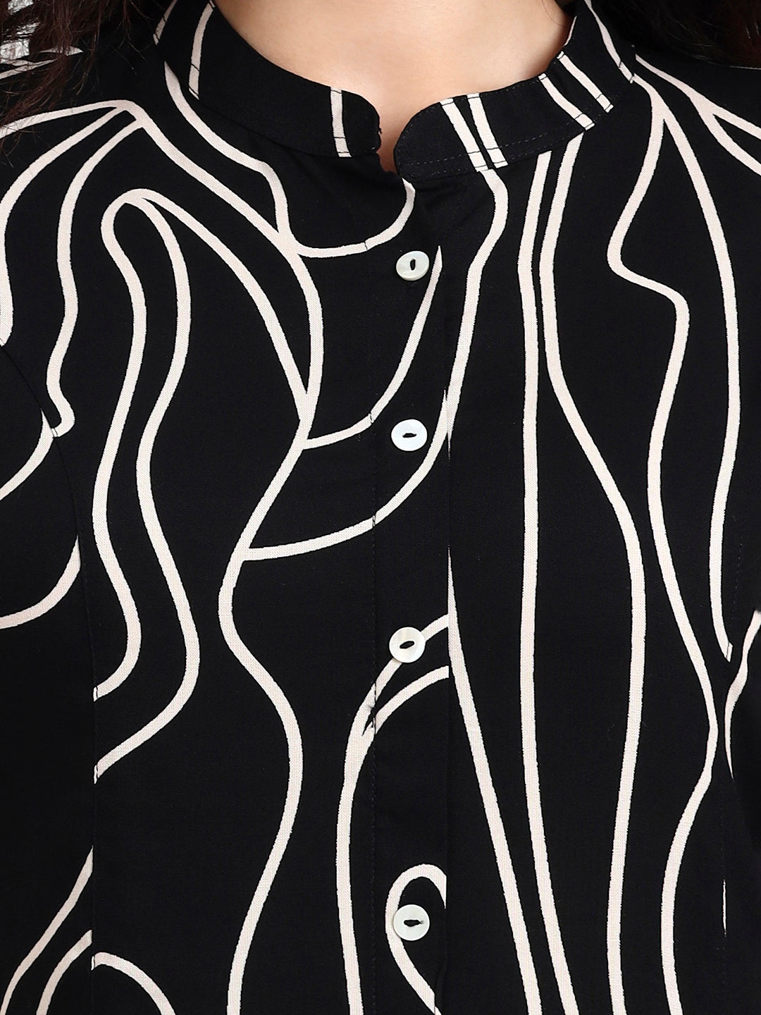 Divena Black Abstract Printed Rayon Top