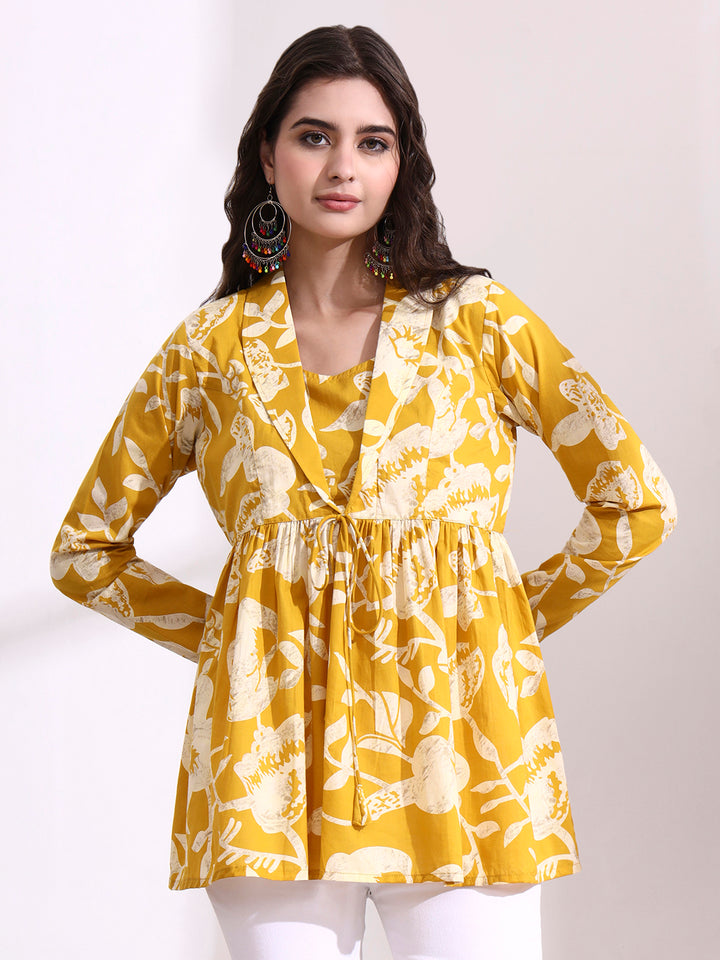 Divena Mustard Lepal Coller Peplum Top