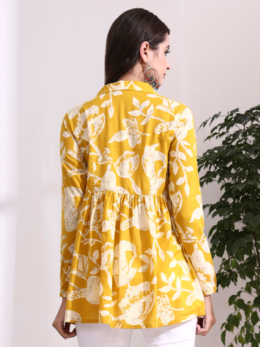 Divena Mustard Lepal Coller Peplum Top