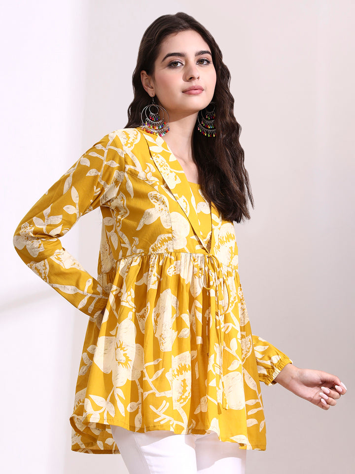 Divena Mustard Lepal Coller Peplum Top